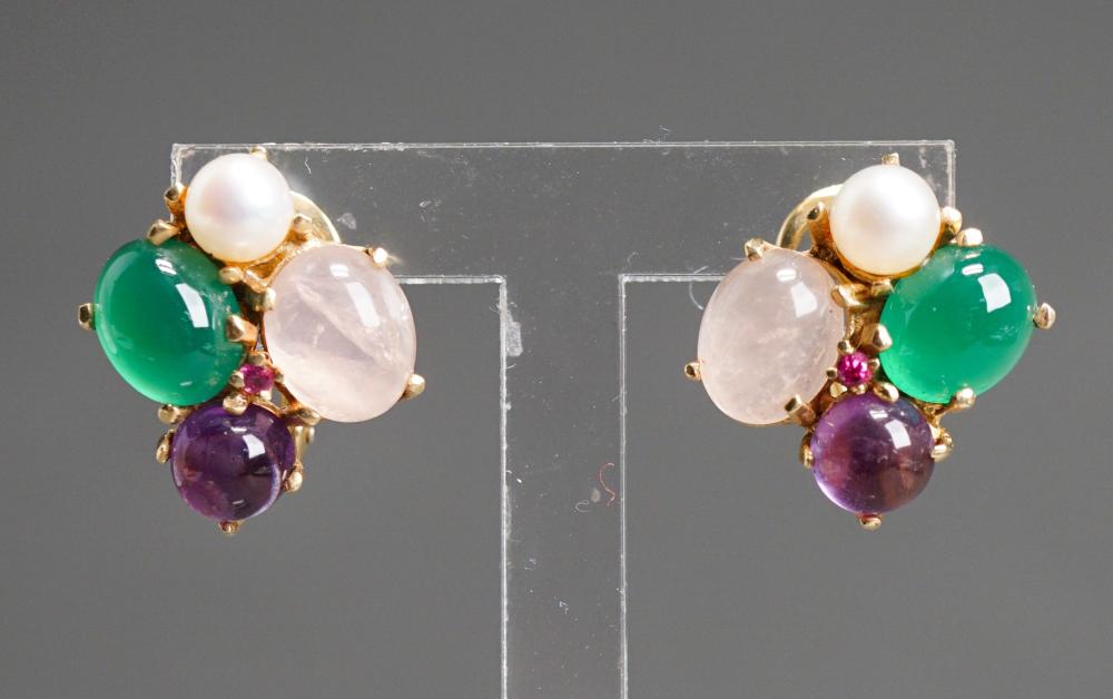 Appraisal: PAIR OF -KARAT YELLOW-GOLD AND GEM SET CLIP BACK EARRINGS