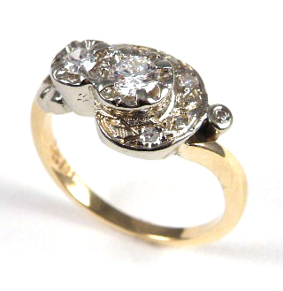 Appraisal: DIAMOND AND FOURTEEN KARAT GOLD RING set with six round-cut