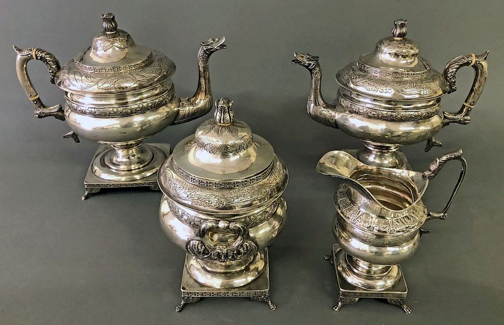 Appraisal: English Silver Four-Piece Tea Service English silver four-piece tea service