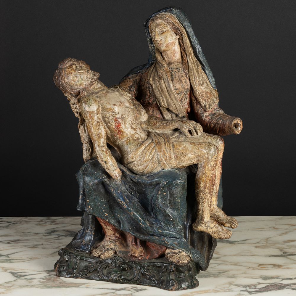 Appraisal: Painted Terracotta Figural Group Of The Pieta Possibly South German