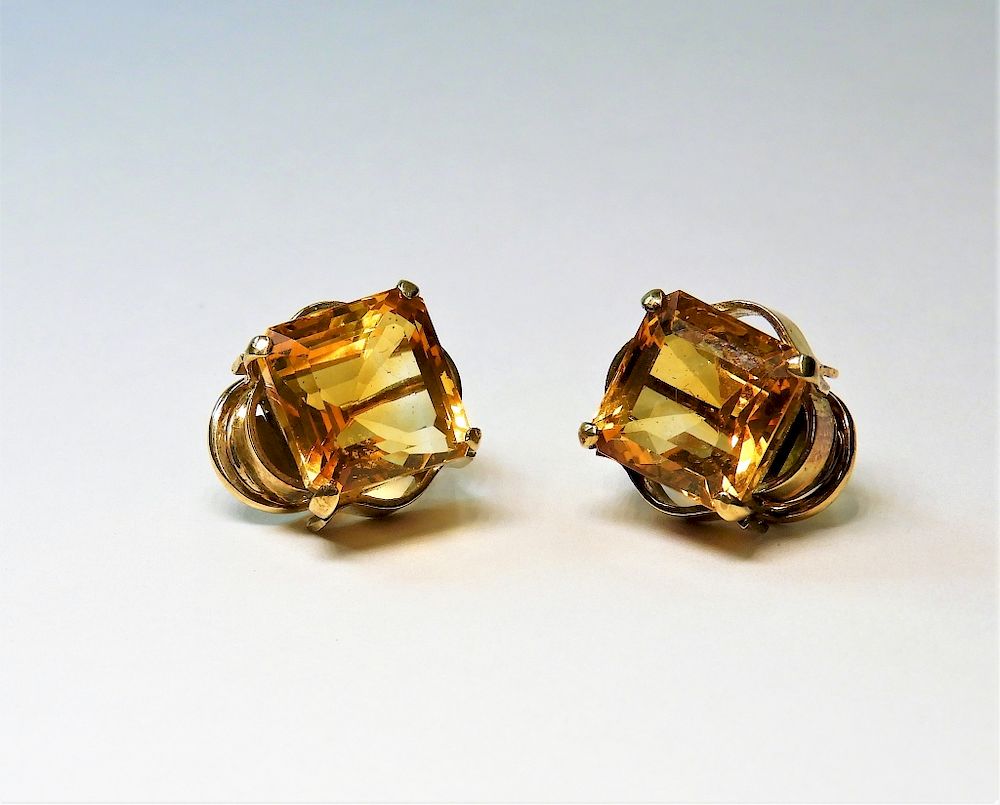 Appraisal: Estate K Gold Princess Cut Citrine Earrings China th Century