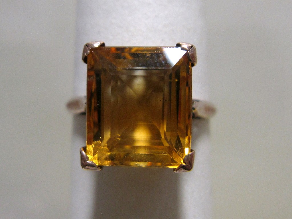 Appraisal: Rose gold cushion cut citrine single stone ring