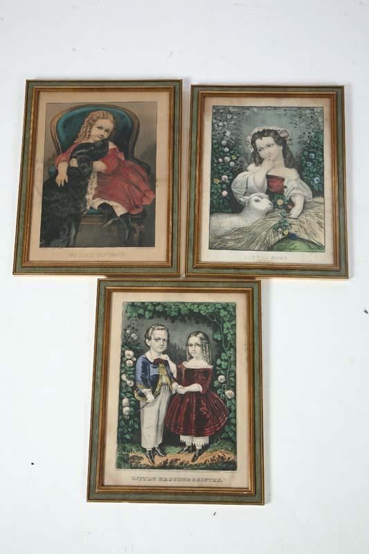 Appraisal: THREE CURRIER IVES PRINTS Little Mary h w My First