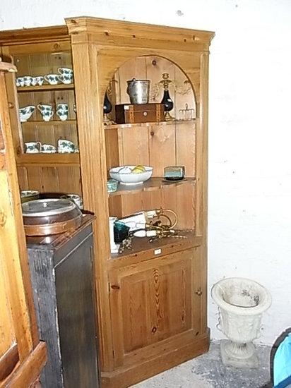 Appraisal: A PINE FULL LENGTH CORNER CUPBOARD with two shelves and