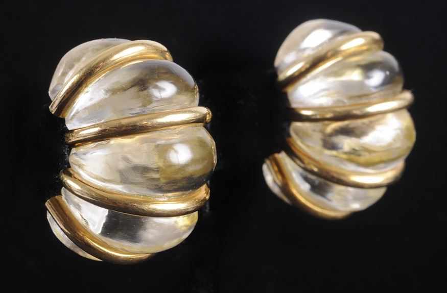 Appraisal: PAIR OF ROCK CRYSTAL AND GOLD EARRINGS Together with a