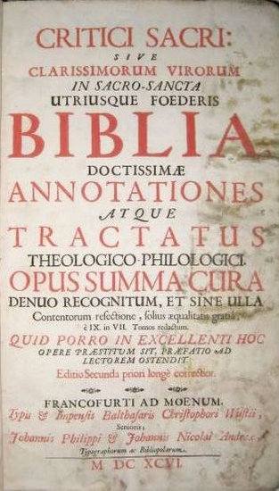 Appraisal: BIBLE COMMENTARIES Critici Sacri sive clarissimorum virorum in sacro-sancta utriusque