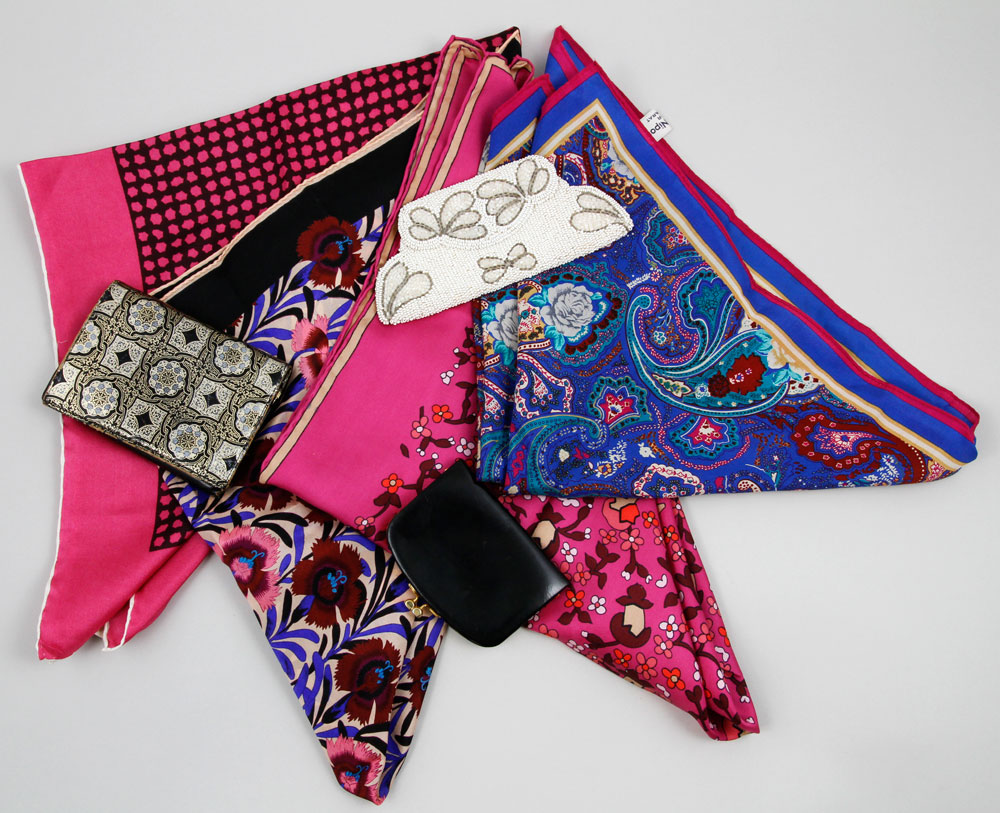 Appraisal: - Purses and Silk Scarves Lot of purses and scarves