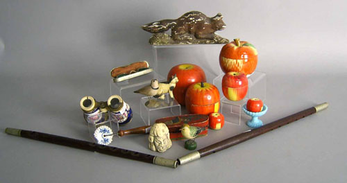 Appraisal: Misc table articles to include flutes apple caddies spectacles etc