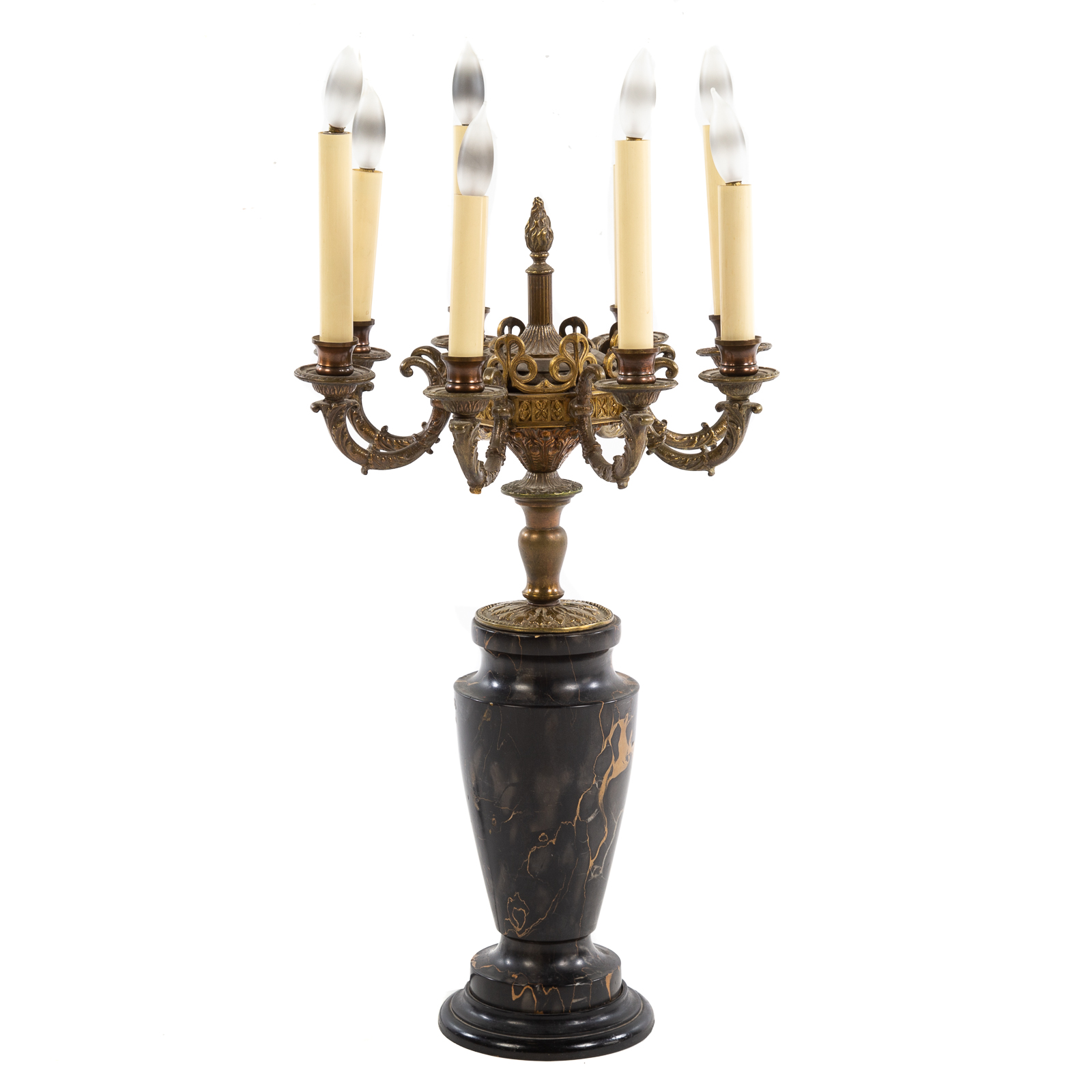 Appraisal: FRENCH EMPIRE STYLE SEVEN LIGHT CANDELABRUM th century variegated marble