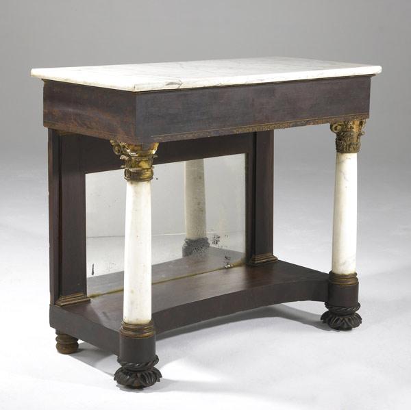 Appraisal: ENGLISH EMPIRE CONSOLE Marble top pier table with marble columns