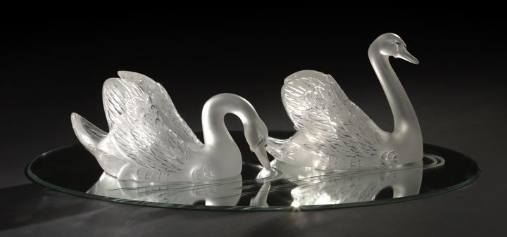 Appraisal: Pair of Lalique Crystal Figures of Swimming Swans each large