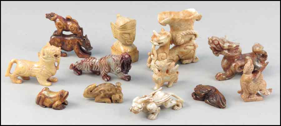 Appraisal: GROUP OF CHINESE CARVED STONE ANIMALS AND FIGURES Condition No