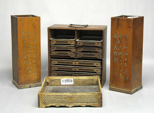 Appraisal: A group of wood scholar's accessories Including a pair of