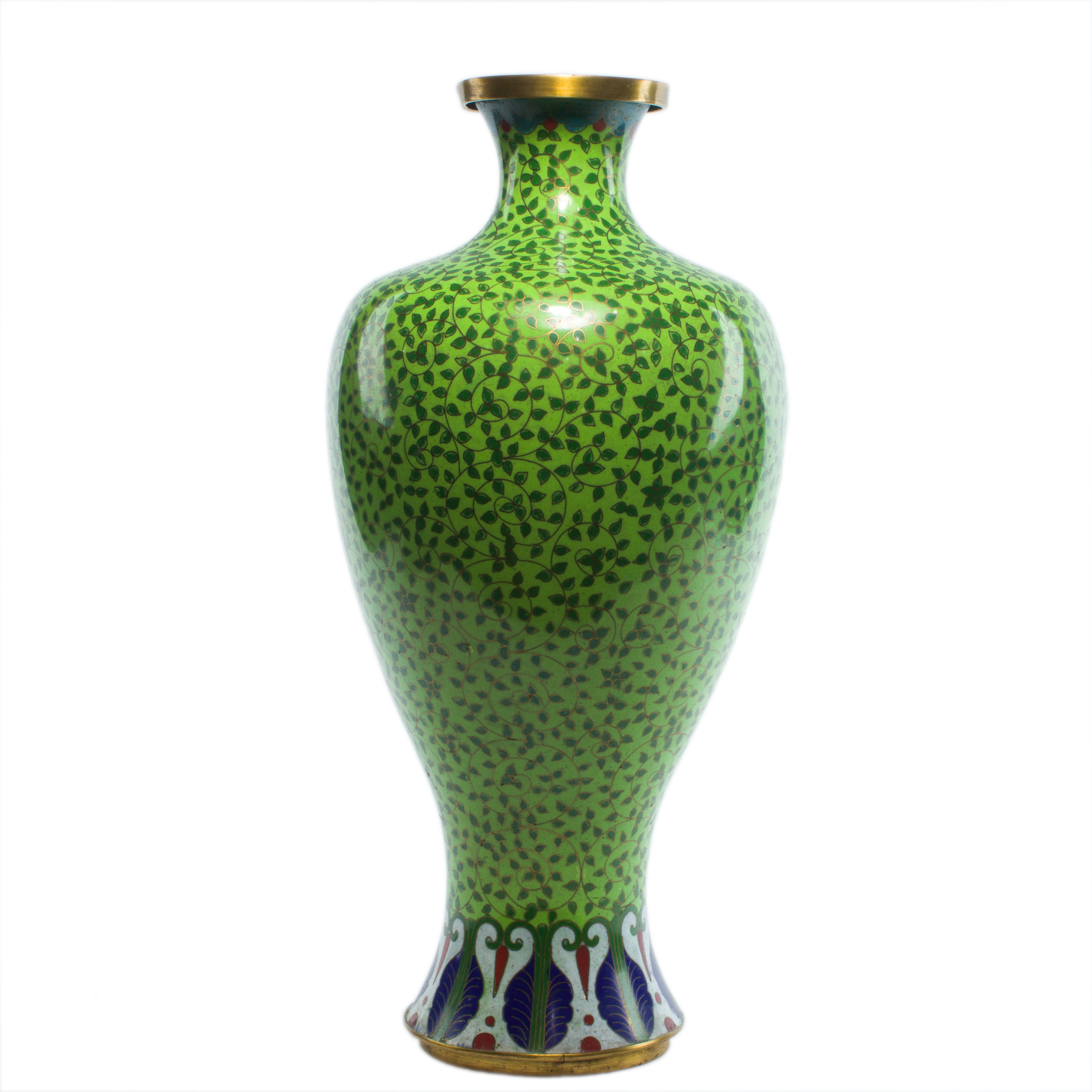 Appraisal: CHINESE CLOISONNE ENAMEL VASE Chinese cloisonne enamel vase featuring scrolling