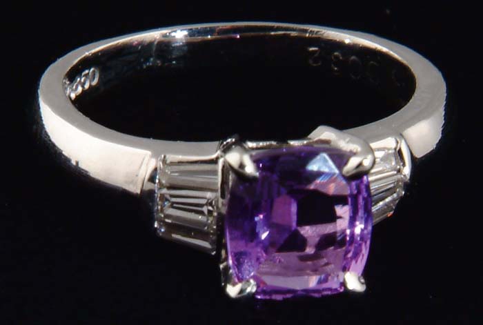 Appraisal: DIAMOND LAVENDER SAPPHIRE AND PLATINUM RING The sapphire weighs ct