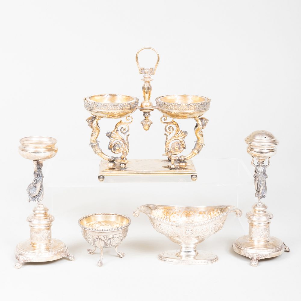 Appraisal: Group of English and Continental Silver Condiment Articles Comprising A