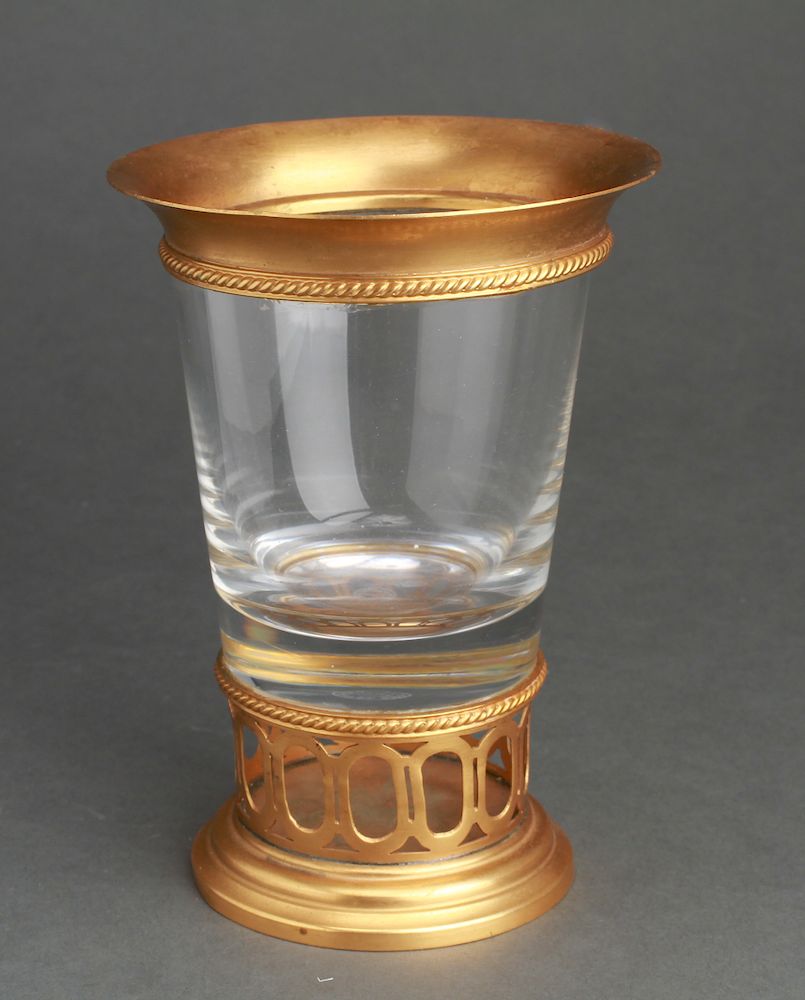 Appraisal: Baccarat for Christian Dior Glass Gold Tone Vase Baccarat glass