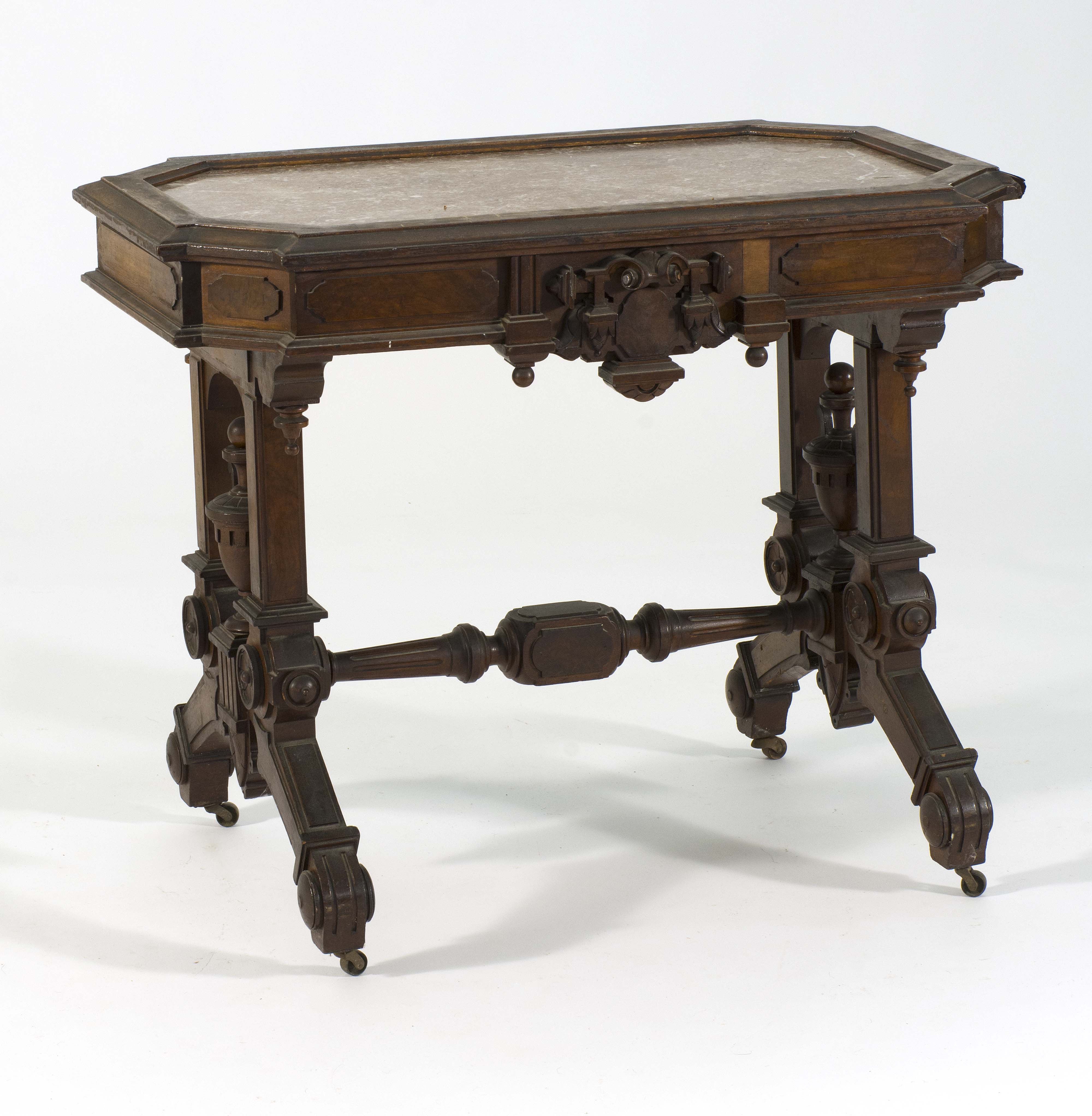 Appraisal: VICTORIAN ROUGE MARBLE-TOP SIDE TABLE Late th CenturyIn walnut Marble