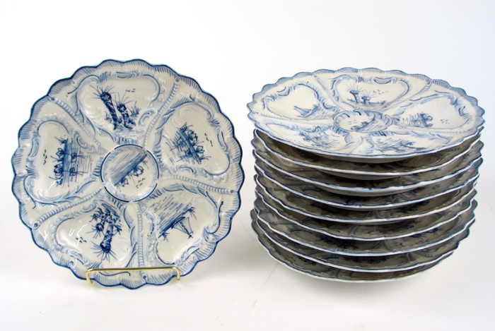 Appraisal: A SET OF TEN BLUE AND WHITE PORCELAIN OYSTER PLATES