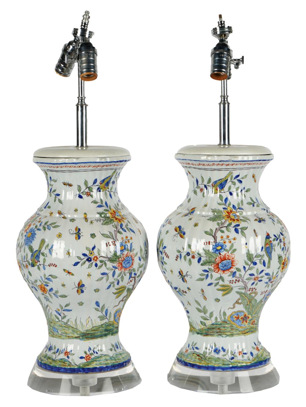 Appraisal: PAIR OF FAIENCE VASESillegible mark mounted as table lamps on