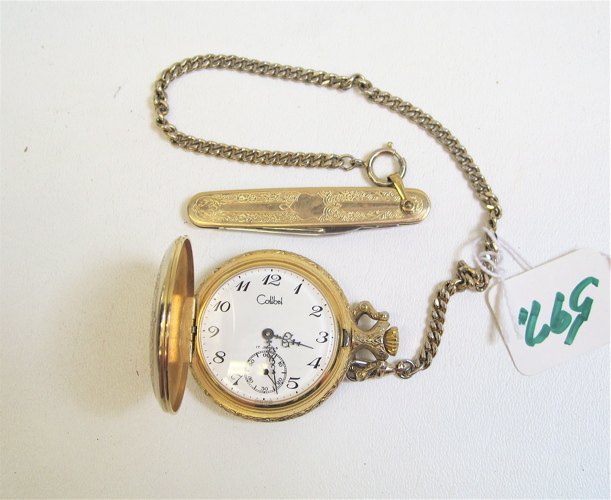 Appraisal: COLIBREL HUNTER CASED POCKET WATCH with chain and double-bladed pocket