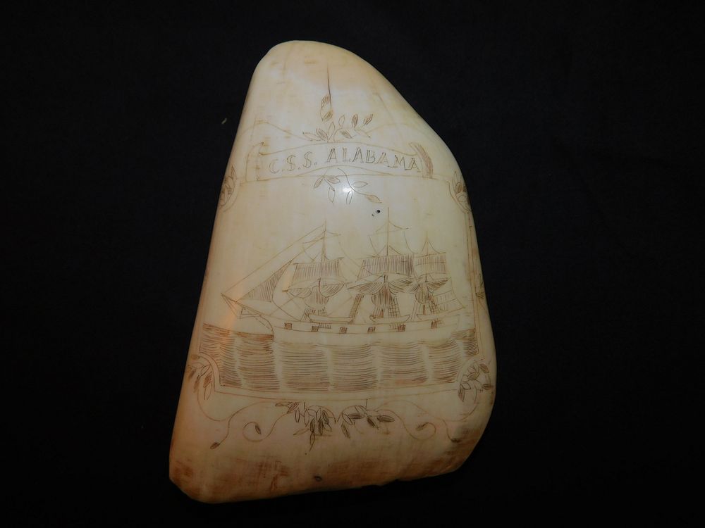 Appraisal: CSS ALABAMA SCRIMSHAW WHALE TOOTH Antique whale tooth with scrimshaw