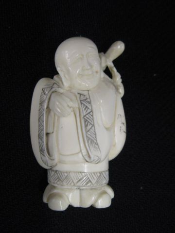 Appraisal: Carved Ivory Netsuke of Hotei treasure bag on his back