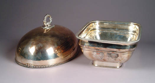 Appraisal: ENGLISH SILVER PLATED DOME MEAT COVER AND FOOTED SERVING BOWL