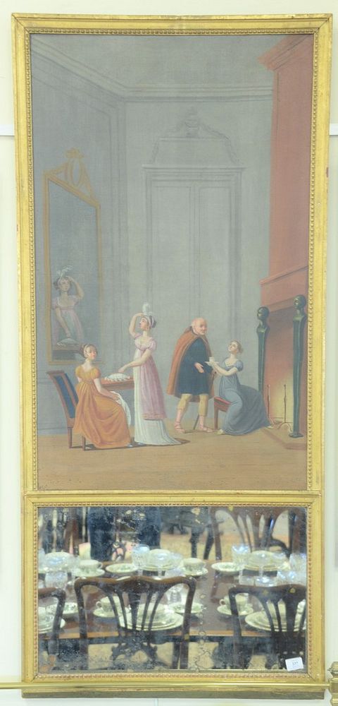 Appraisal: French Trumeau Mirror oil on canvas having large painted interior