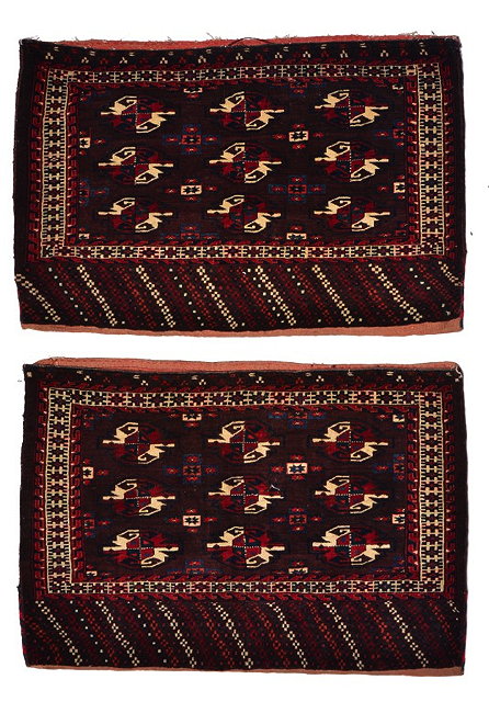 Appraisal: A PAIR OF TURKOMAN YOMUT JUVALS each with three rows