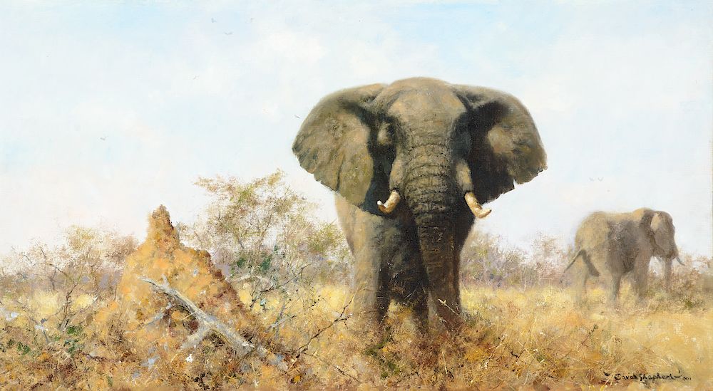 Appraisal: David Shepherd Elephants with Ant Hill Exclusive on Bidsquare DAVID