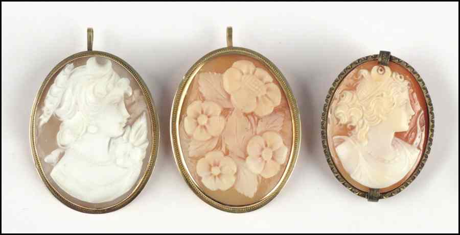 Appraisal: THREE CAMEO BROOCH PENDANTS Condition No Specific Condition Recorded -