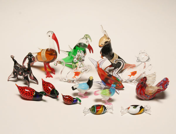 Appraisal: Fifteen Murano art glass lampworked animals Various animals three figural