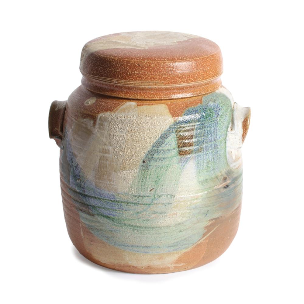 Appraisal: RICHARD DICK HAY INDIANA - LIDDED DOUBLE HANDLE JAR SALT