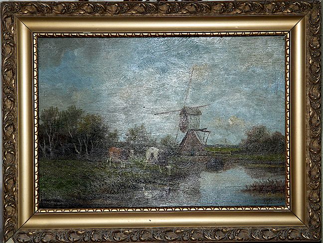 Appraisal: Dutch Landscape Painting Oil on board signed Linn fine condition