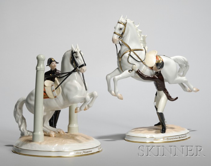 Appraisal: Pair of Austrian Hand-painted Porcelain Stallion Figural Groups titled In