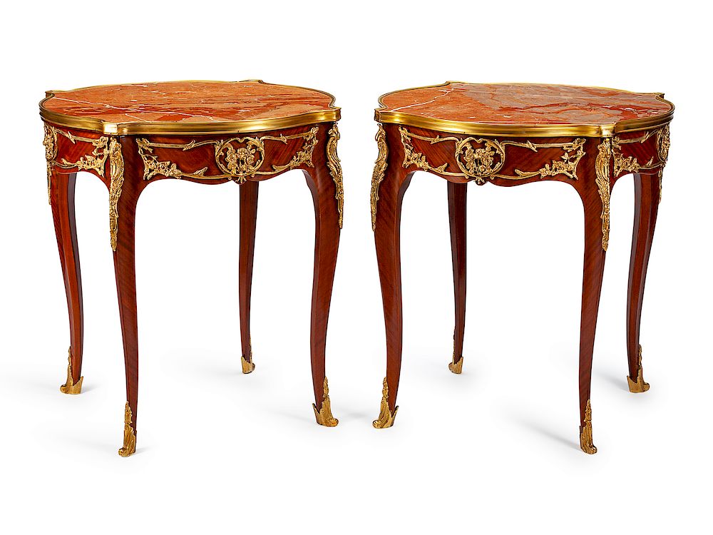 Appraisal: A Pair of Louis XV Style Gilt-Bronze and Marble Gueridons