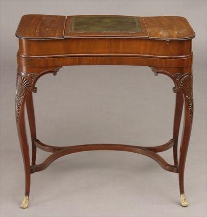 Appraisal: GEORGE II-STYLE GILT-METAL MOUNTED MAHOGANY WORK TABLE The kidney-shape top