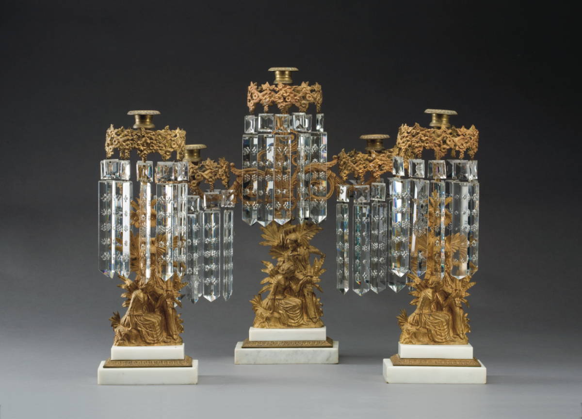 Appraisal: PAUL AND VIRGINIA ' GILT-BRASS MARBLE AND CUT GLASS THREE-PIECE