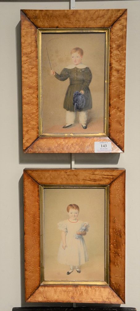 Appraisal: Pair of Portrait Paintings of Children watercolor and pencil on