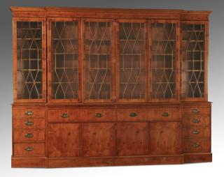 Appraisal: English Regency style breakfront bookcase h English Regency style breakfront