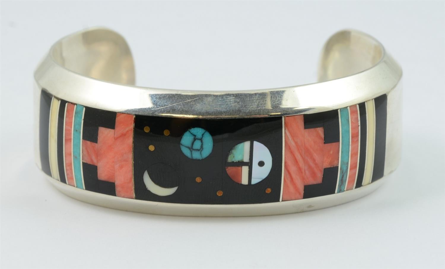 Appraisal: Willie Shaw Zuni sterling cuff bracelet inlaid with Mother of