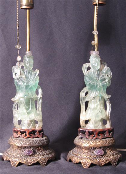 Appraisal: A pair of Jadeite Quan Yin table lamps H overall