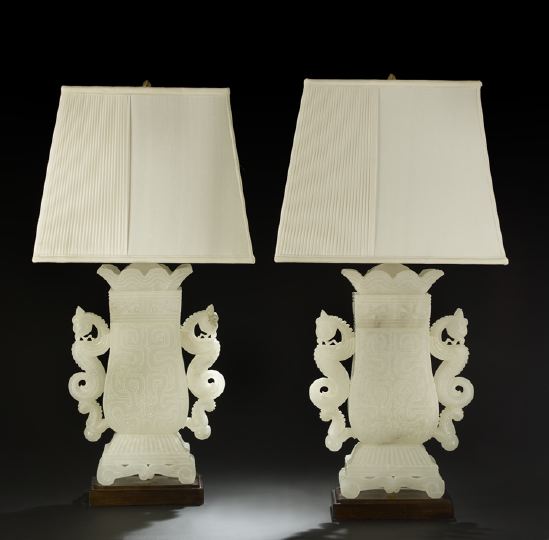 Appraisal: Monumental Pair of Marbro Lamp Company Carved and Brass-Mounted Alabaster