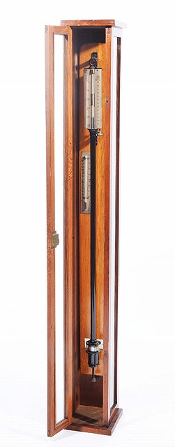 Appraisal: AN EARLY TH CENTURY BLACK JAPANNED FORTIN TYPE STICK BAROMETER