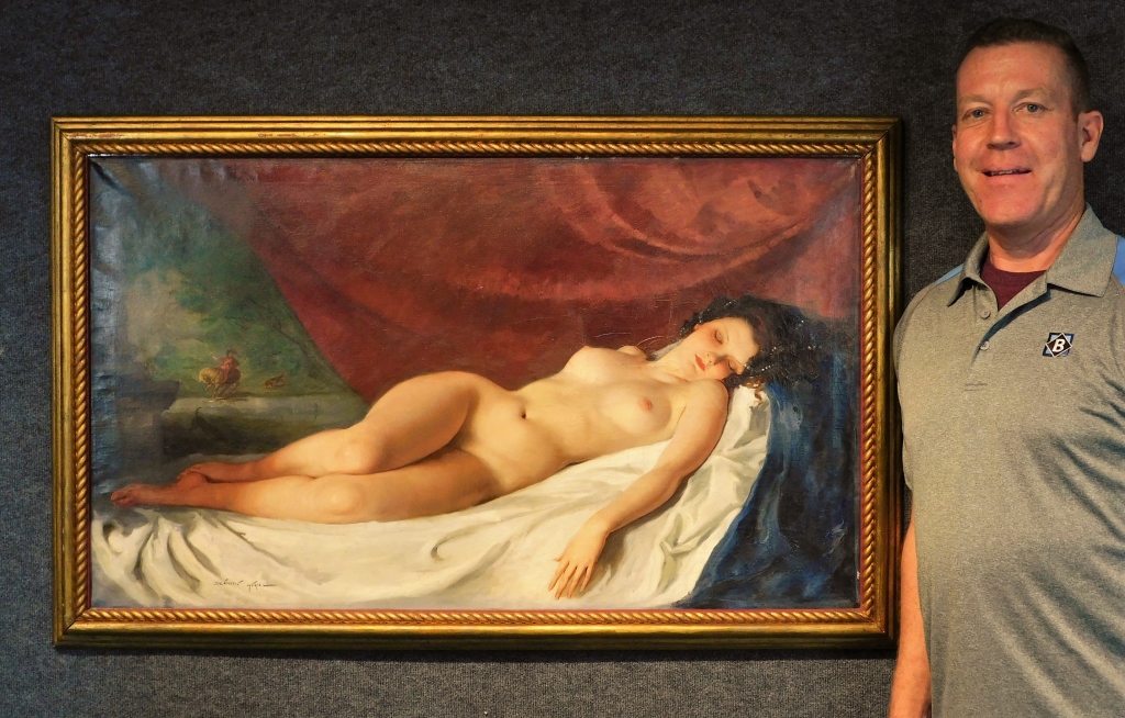 Appraisal: MARIA SZANTHO RECLINING NUDE PORTRAIT PAINTING Hungary - Naturalistic woman