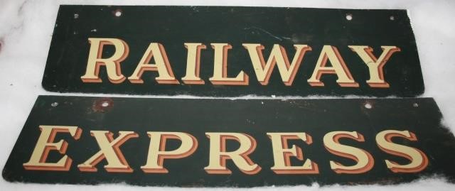 Appraisal: VINTAGE TIN RAILWAY EXPRESS SIGNS PIECES EACH X SHOWS MINOR