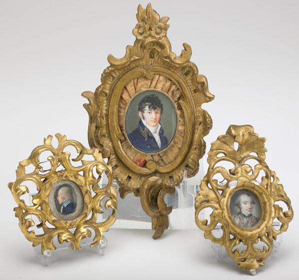 Appraisal: PORTRAIT MINIATURES Three portraits of gentlemen on ivory in gilded