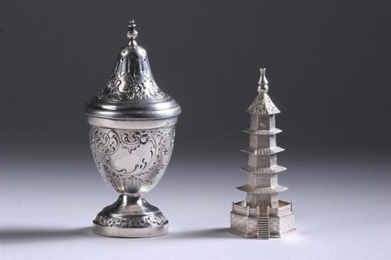 Appraisal: CHINESE PAGODA-FORM SILVER SALT CASTER BY LUEN WO Shanghai early