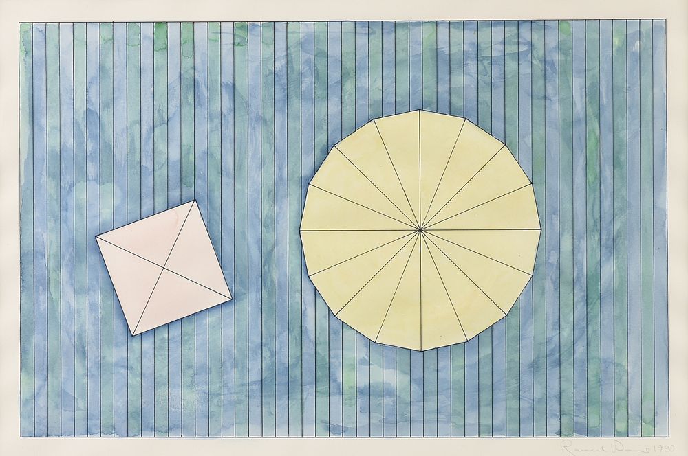 Appraisal: RONALD DAVIS American b A PAINTING Two Polygons on Stripes